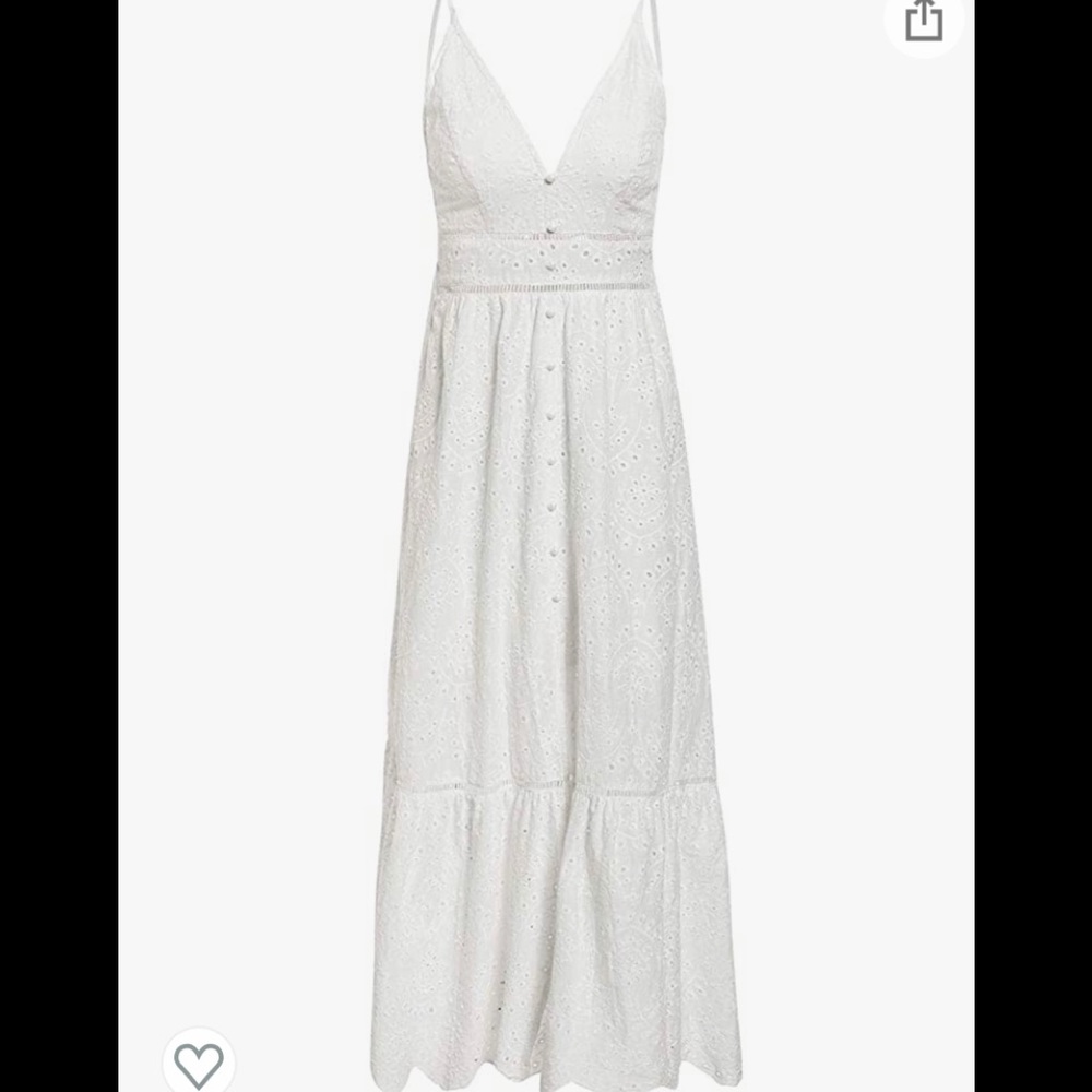 Embroidery Pearl Button Down Spaghetti Strap Dress